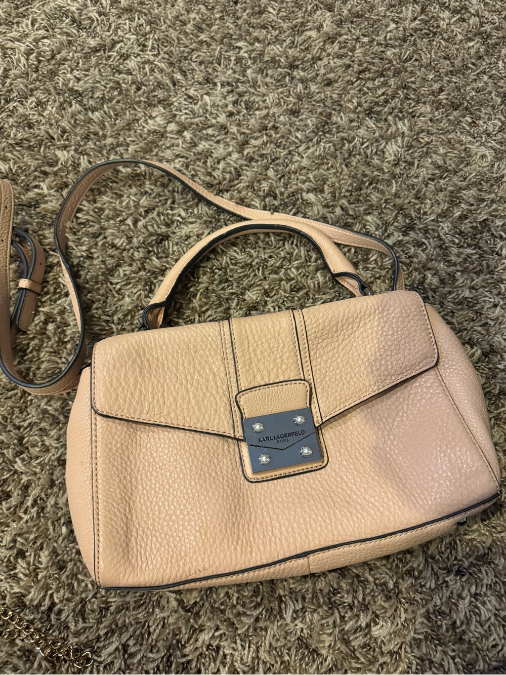 Karl Lagerfeld Pebbled Leather Satchel in Light Pink